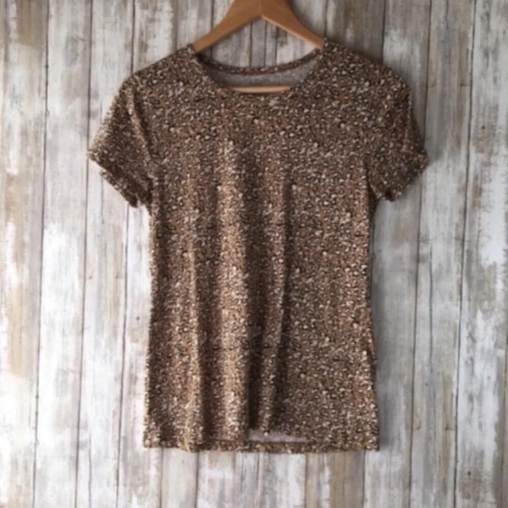 J.Crew Leopard Print Studio Tee Small Brown Black Casual Cotton Top